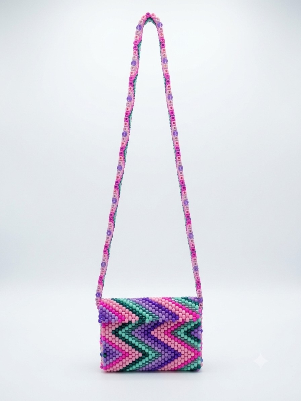 Beaded Chevron Crossbody Bag in Pink, Purple & Green